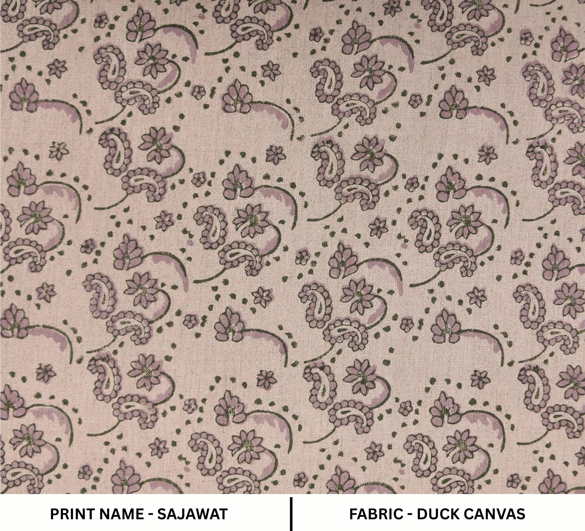 Hand Block Printed Green & Rosy Pink Pure Linen Duck Canvas Fabric  – Sajawat