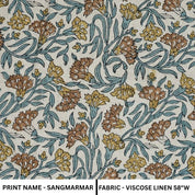 Handmade Blue Floral Linen Boho Fabric – Sangmarmar