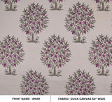 Handcrafted Block Print Beige Floral Duck Canvas Fabric - Anar