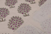 Handcrafted Block Print Beige Floral Duck Canvas Fabric - Anar