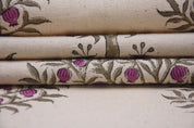 Handcrafted Block Print Beige Floral Duck Canvas Fabric - Anar