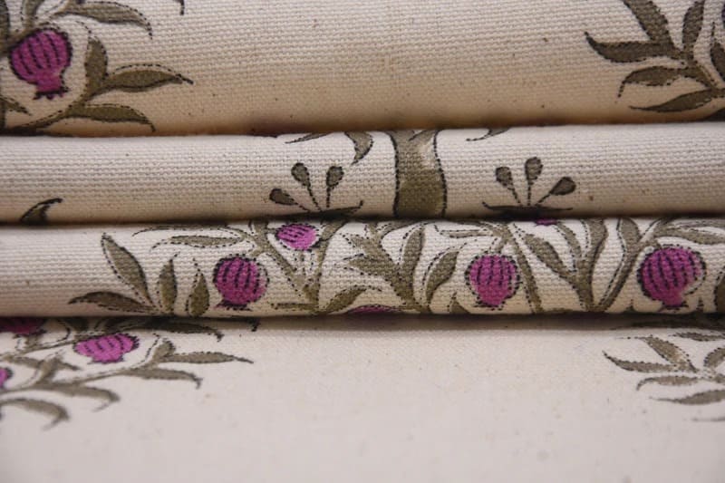 Handcrafted Block Print Beige Floral Duck Canvas Fabric - Anar