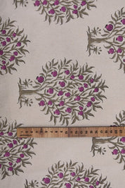 Handcrafted Block Print Beige Floral Duck Canvas Fabric - Anar