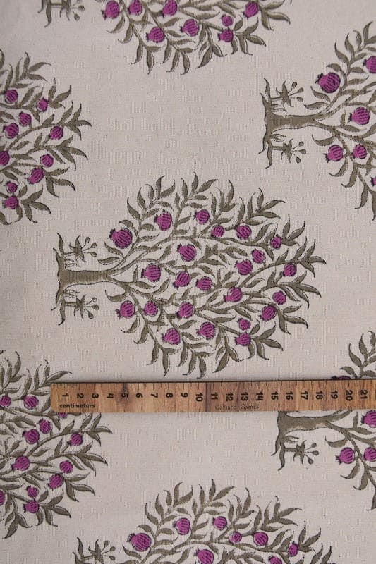 Handcrafted Block Print Beige Floral Duck Canvas Fabric - Anar