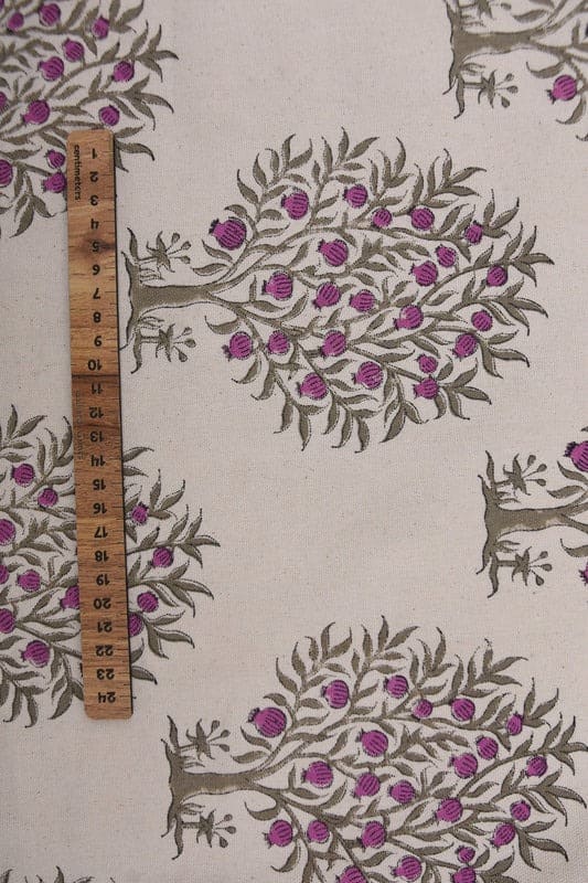 Handcrafted Block Print Beige Floral Duck Canvas Fabric - Anar