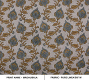 Premium Hand Block Print Gray & Mustard Linen Fabric Sofa - Madhubala