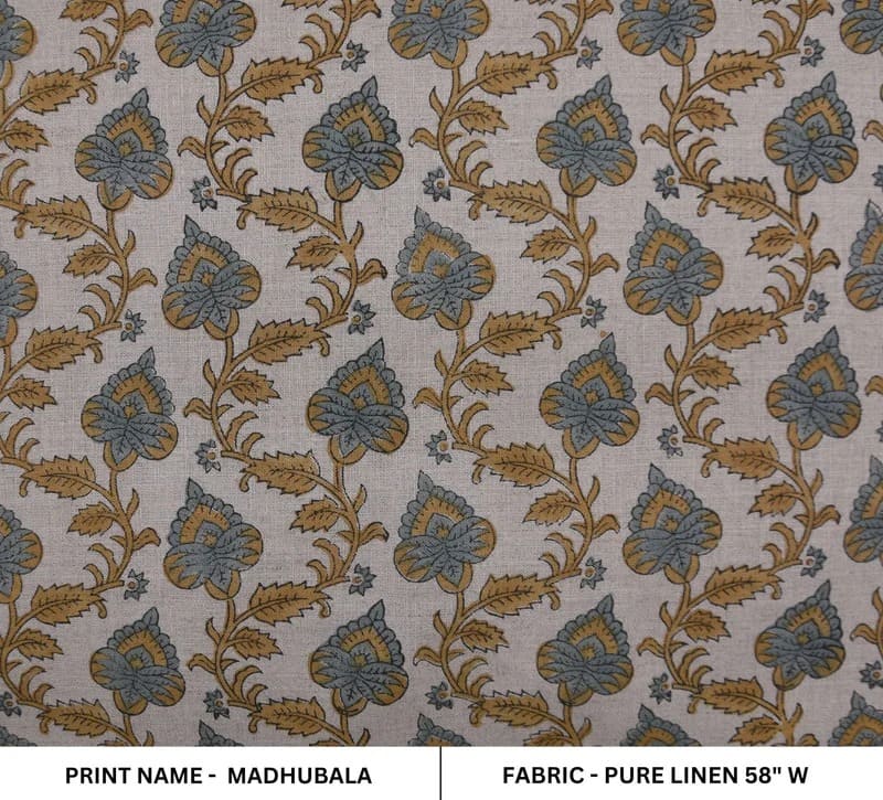 Premium Hand Block Print Gray & Mustard Linen Fabric Sofa - Madhubala
