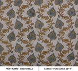 Premium Hand Block Print Gray & Mustard Linen Fabric Sofa - Madhubala