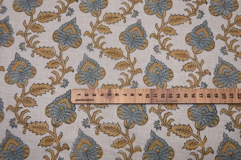 Premium Hand Block Print Gray & Mustard Linen Fabric Sofa - Madhubala