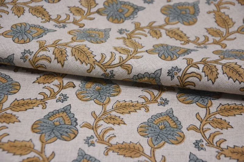 Premium Hand Block Print Gray & Mustard Linen Fabric Sofa - Madhubala