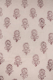 Premium Hand Block Print Brown Floral Pure Linen Fabric - Zuri Rust