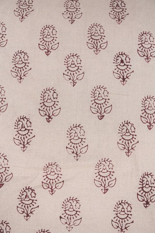 Premium Hand Block Print Brown Floral Pure Linen Fabric - Zuri Rust