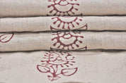 Premium Hand Block Print Brown Floral Pure Linen Fabric - Zuri Rust