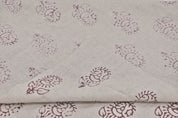 Premium Hand Block Print Brown Floral Pure Linen Fabric - Zuri Rust
