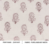 Premium Hand Block Print Brown Floral Pure Linen Fabric - Zuri Rust