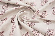 Premium Hand Block Print Brown Floral Pure Linen Fabric - Zuri Rust