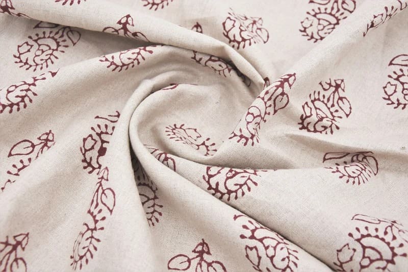 Premium Hand Block Print Brown Floral Pure Linen Fabric - Zuri Rust