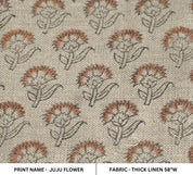 Eco-Friendly Hand Block Print Floral Thick Linen Fabric - Juju FLower