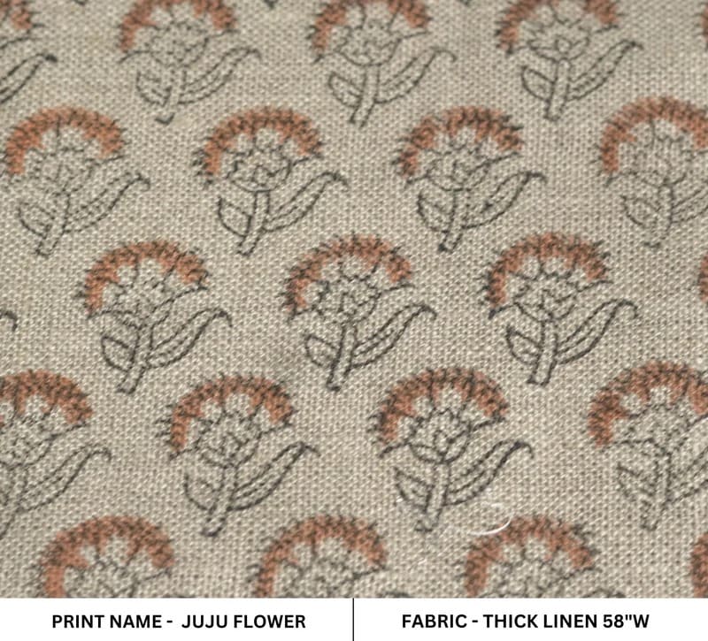Eco-Friendly Hand Block Print Floral Thick Linen Fabric - Juju FLower