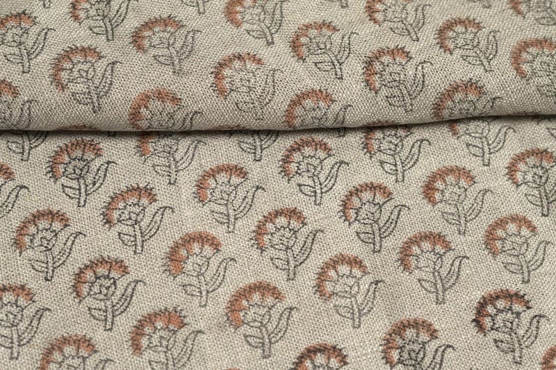 Eco-Friendly Hand Block Print Floral Thick Linen Fabric - Juju FLower