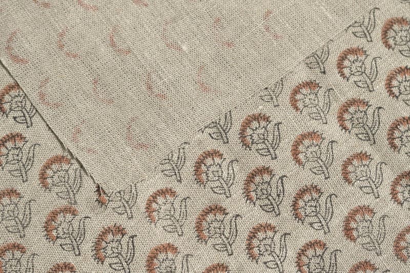 Eco-Friendly Hand Block Print Floral Thick Linen Fabric - Juju FLower
