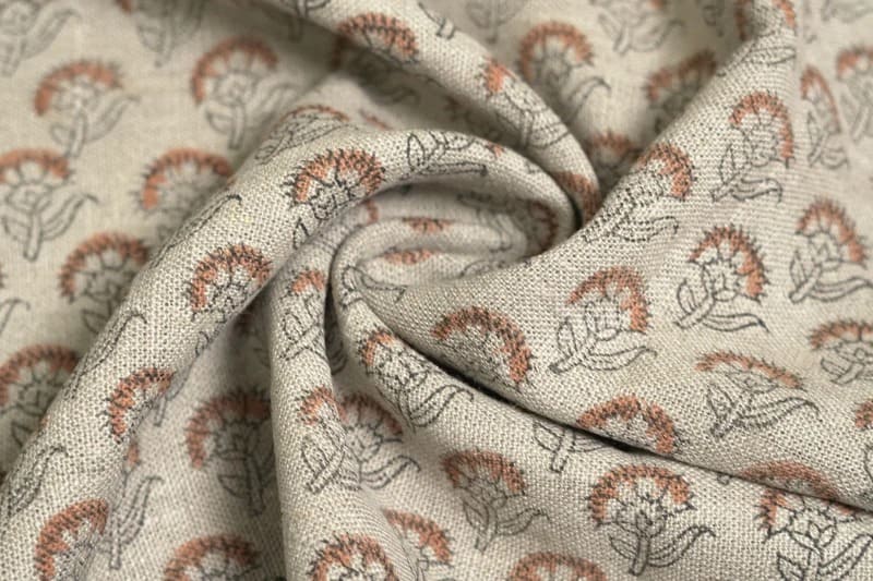 Eco-Friendly Hand Block Print Floral Thick Linen Fabric - Juju FLower