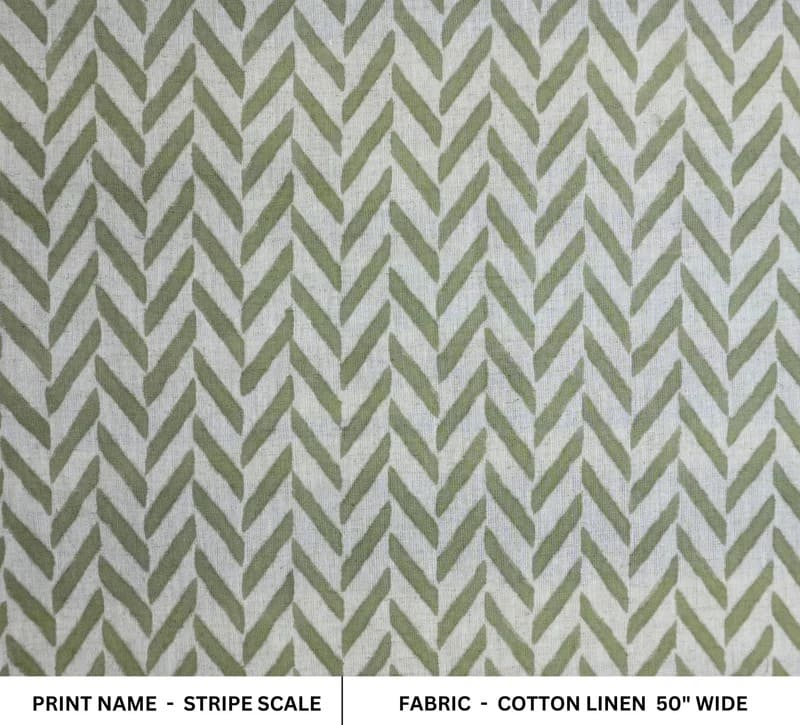 Hand Block Print Pure Cotton Linen Fabric Home Decor - Stripe Scale
