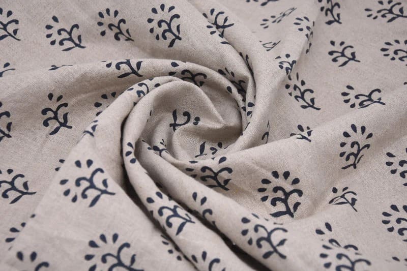 Handmade Block Print Pure Linen Fabric For Chair Upholstery -Shivri