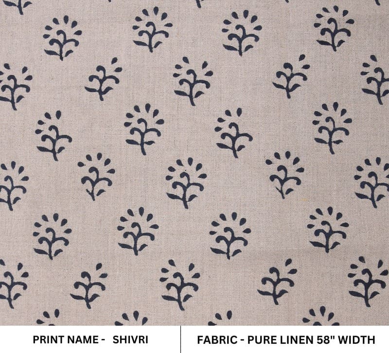 Handmade Block Print Pure Linen Fabric For Chair Upholstery -Shivri