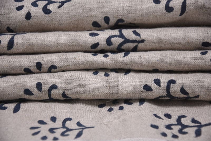 Handmade Block Print Pure Linen Fabric For Chair Upholstery -Shivri