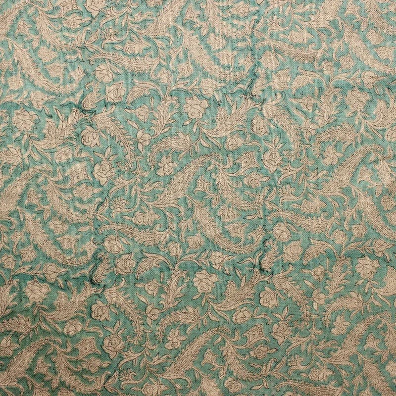 Premium Quality Hand Block Print Sage Green & Beige -Black Forest
