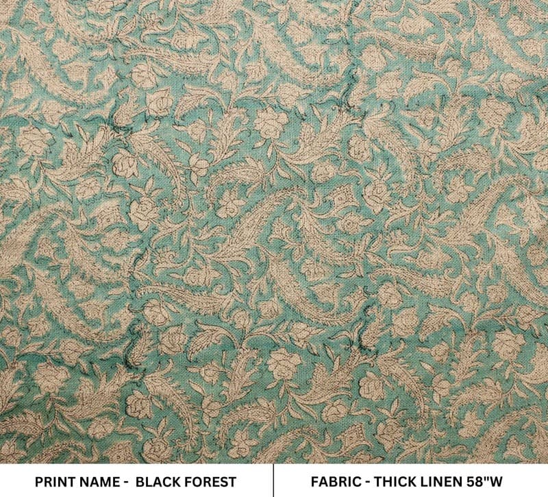 Premium Quality Hand Block Print Sage Green & Beige -Black Forest