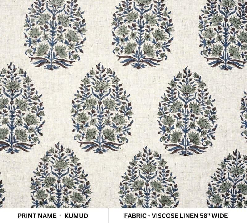 Eco-Friendly Hand Block Print Beige Viscose Linen Fabric - Kumud