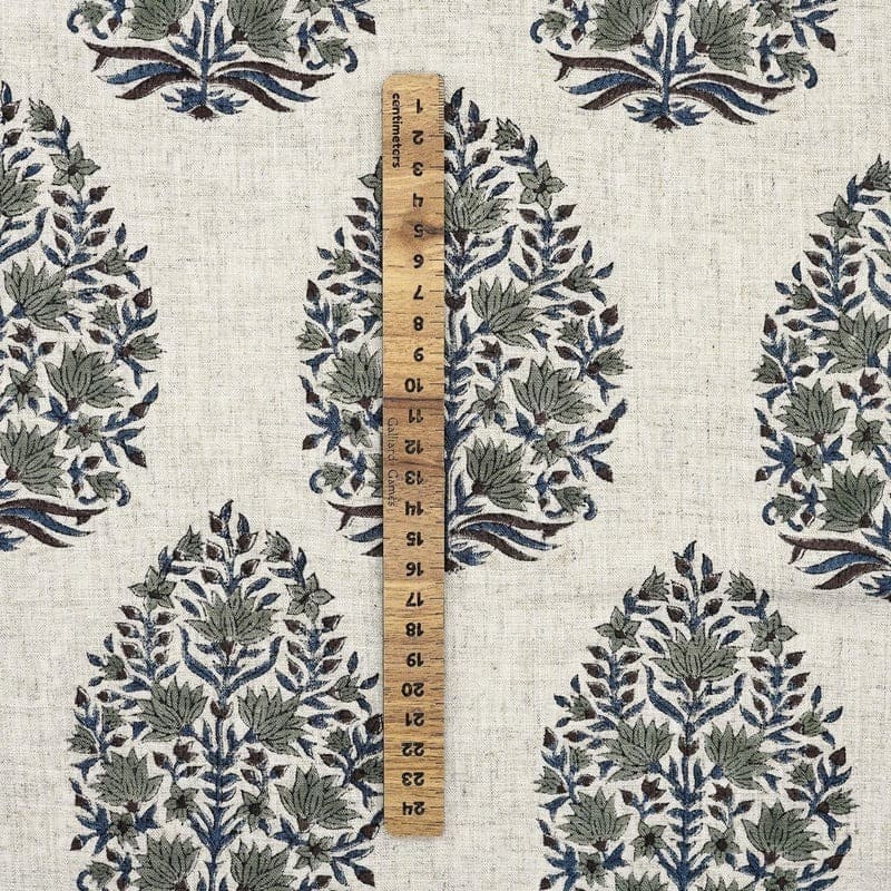 Eco-Friendly Hand Block Print Beige Viscose Linen Fabric - Kumud