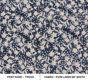 Premium Hand Block Print Blue Floarl Pure Linen Fabric - Firoza