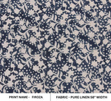 Premium Hand Block Print Blue Floarl Pure Linen Fabric - Firoza