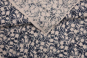Premium Hand Block Print Blue Floarl Pure Linen Fabric - Firoza