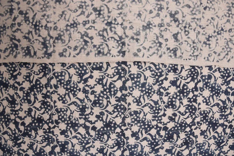Premium Hand Block Print Blue Floarl Pure Linen Fabric - Firoza
