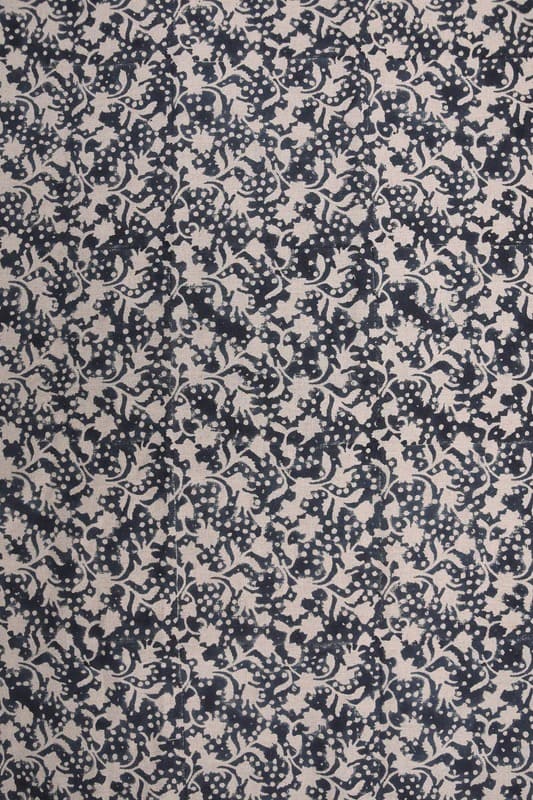 Premium Hand Block Print Blue Floarl Pure Linen Fabric - Firoza