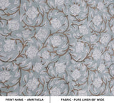 Aristan Hand Block Print Blue Floral Pure Linen 58W Fabric - Amritvela