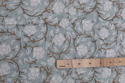Aristan Hand Block Print Blue Floral Pure Linen 58W Fabric - Amritvela
