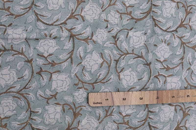 Aristan Hand Block Print Blue Floral Pure Linen 58W Fabric - Amritvela
