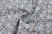 Aristan Hand Block Print Blue Floral Pure Linen 58W Fabric - Amritvela