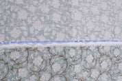 Aristan Hand Block Print Blue Floral Pure Linen 58W Fabric - Amritvela