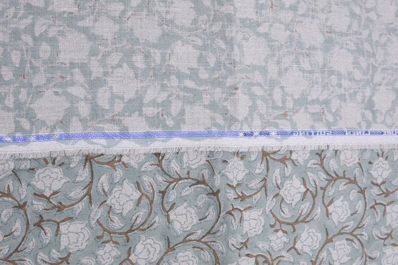 Aristan Hand Block Print Blue Floral Pure Linen 58W Fabric - Amritvela