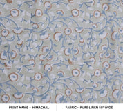 Premium Hand Block Print Bluish Floral Pure Linen Fabric - Himachal