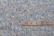 Premium Hand Block Print Bluish Floral Pure Linen Fabric - Himachal