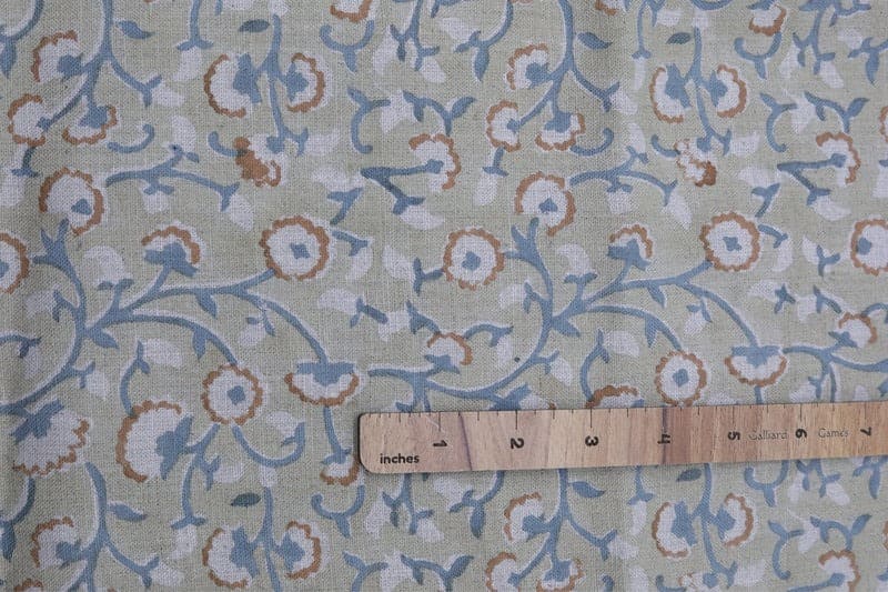 Premium Hand Block Print Bluish Floral Pure Linen Fabric - Himachal