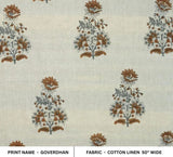 Premium Hand Block Print Brown Cotton Linen Fabric - Goverdhan
