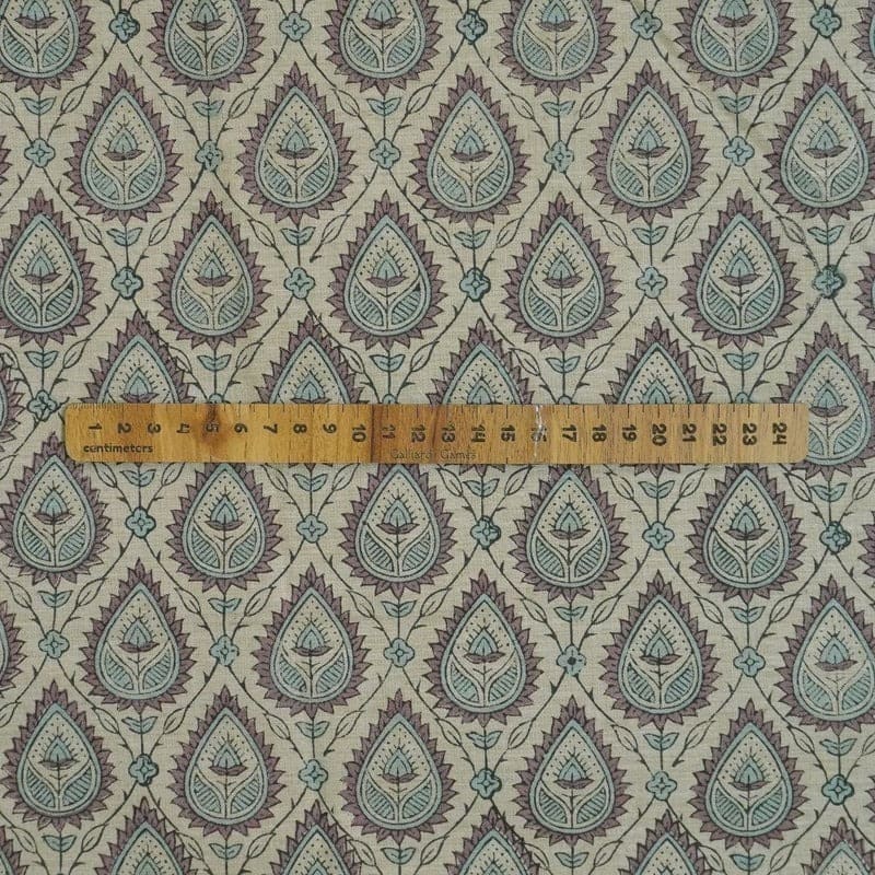 Premium Hand Block Print Brown Floral Linen Fabric- Pan Patti